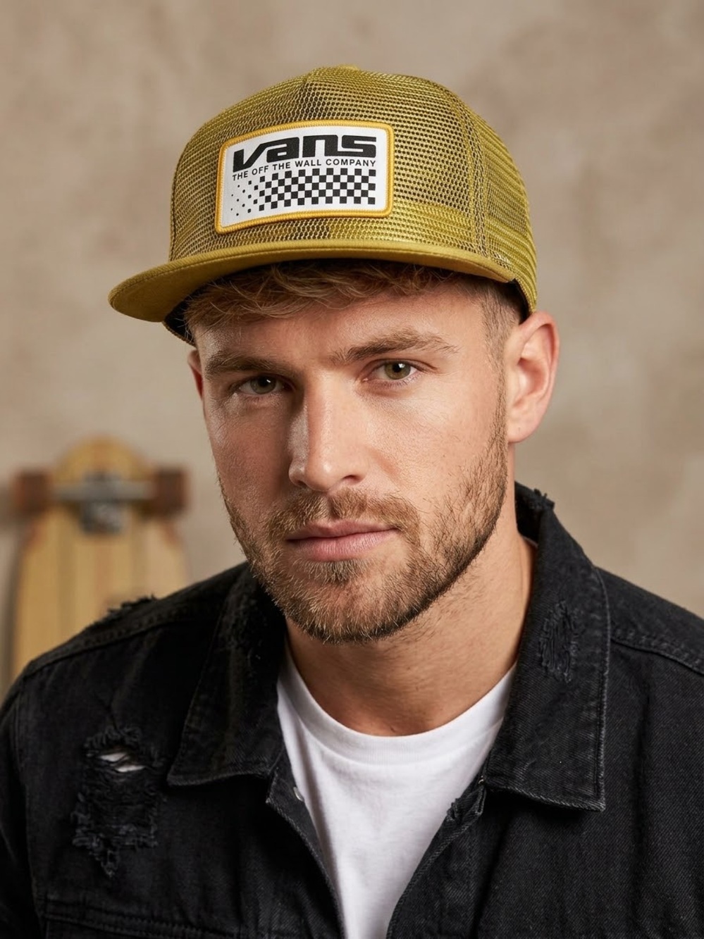 Vans Olive Green Mesh Trucker Hat with Patch Logo